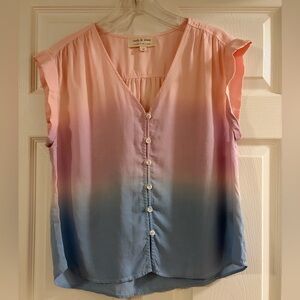 cloth & stone Pink to Blue Ombre Button-Front Cap Sleeve Blouse